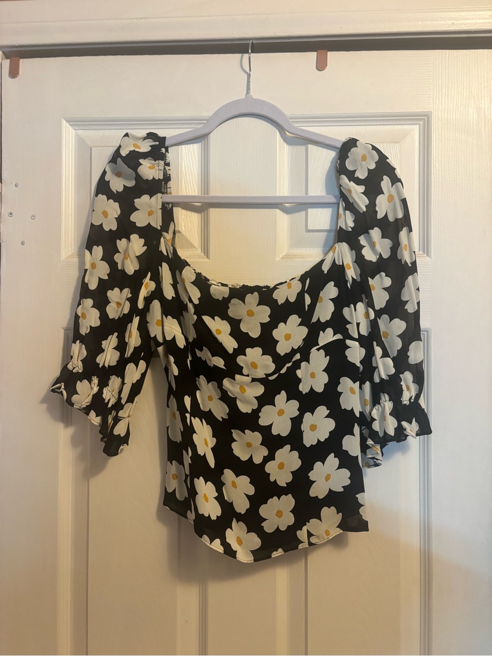 Reformation Georgia Square-Neck Puff Sleeve Top - Picture 2 of 4